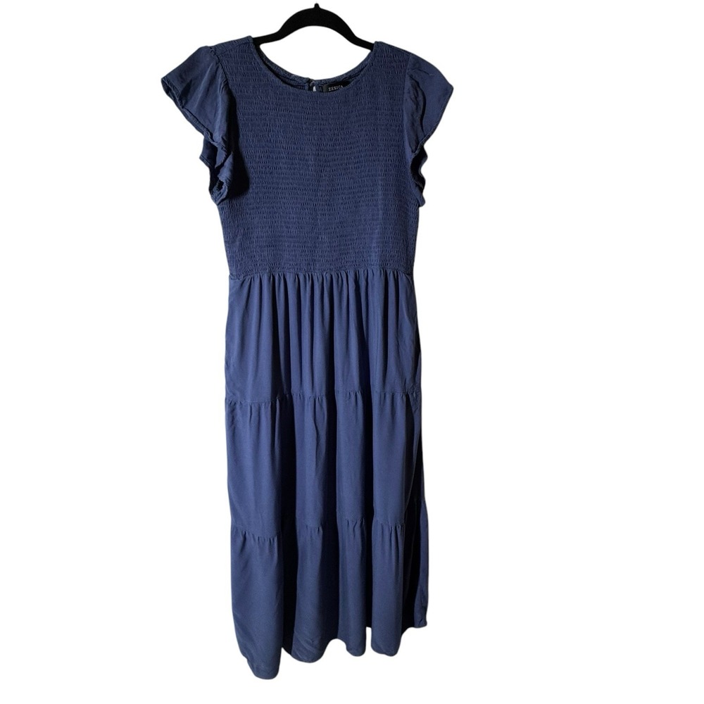 Zesica Dress‎ XL Smocked Tiered Milkmaid Maxi Midi Blue Bohemian Hippie Fairy